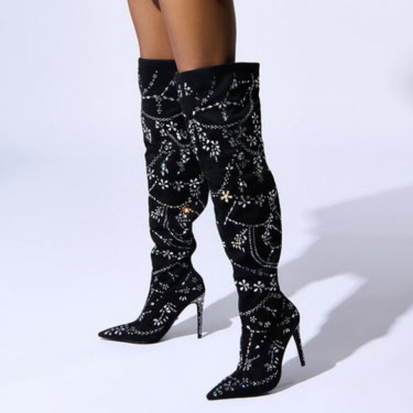 AZALEA WANG " PIECES OF A DREAM " STILETTO BOOT IN BLACK SUEDE(BRAND NEW !!!!!!! - Picture 8 of 10